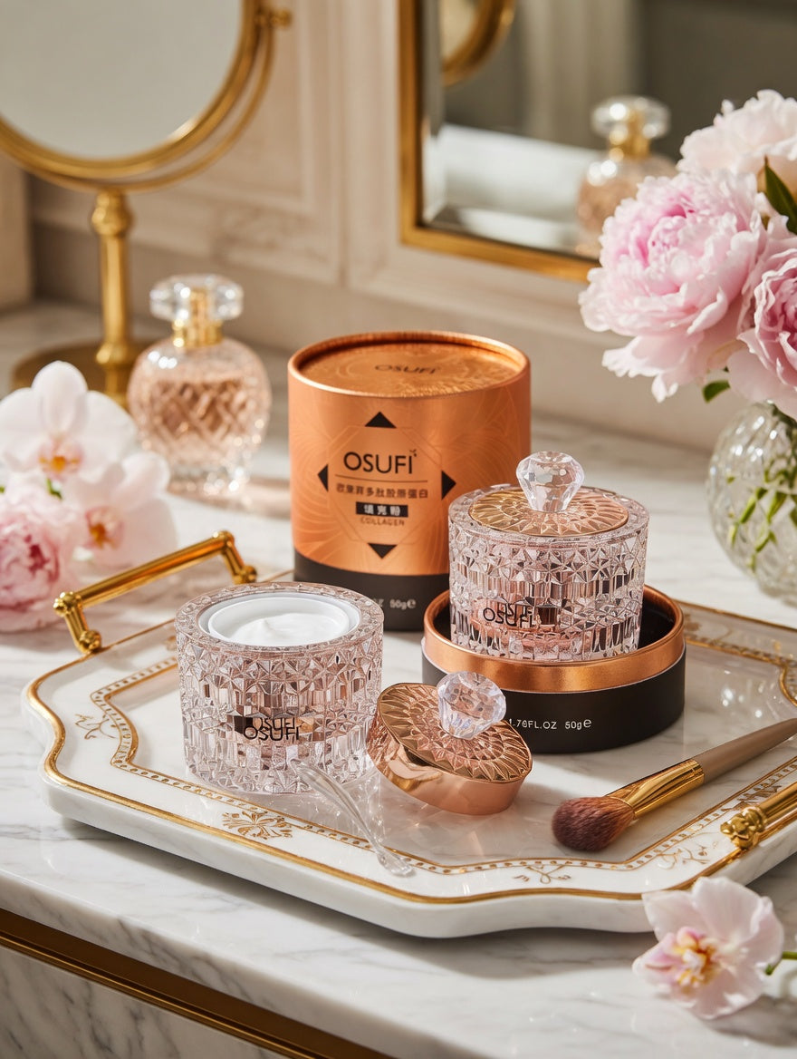OSUFI Collagen kolageno milteliai veidui 50g – powder-to-cream anti-age formulė kristalinėje pakuotėje