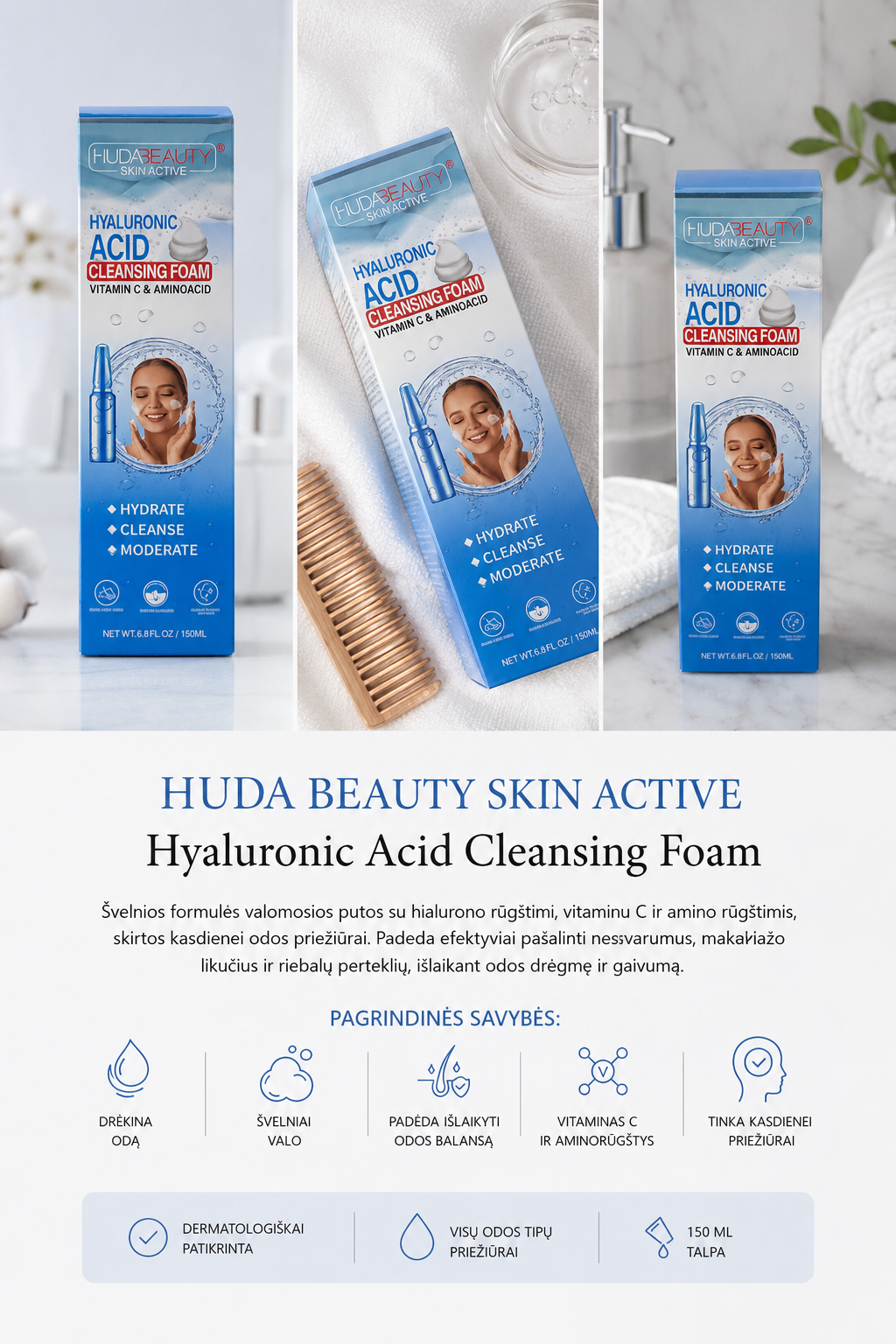 HUDA BEAUTY Cleansing Foam – naudojimas ir rezultatas