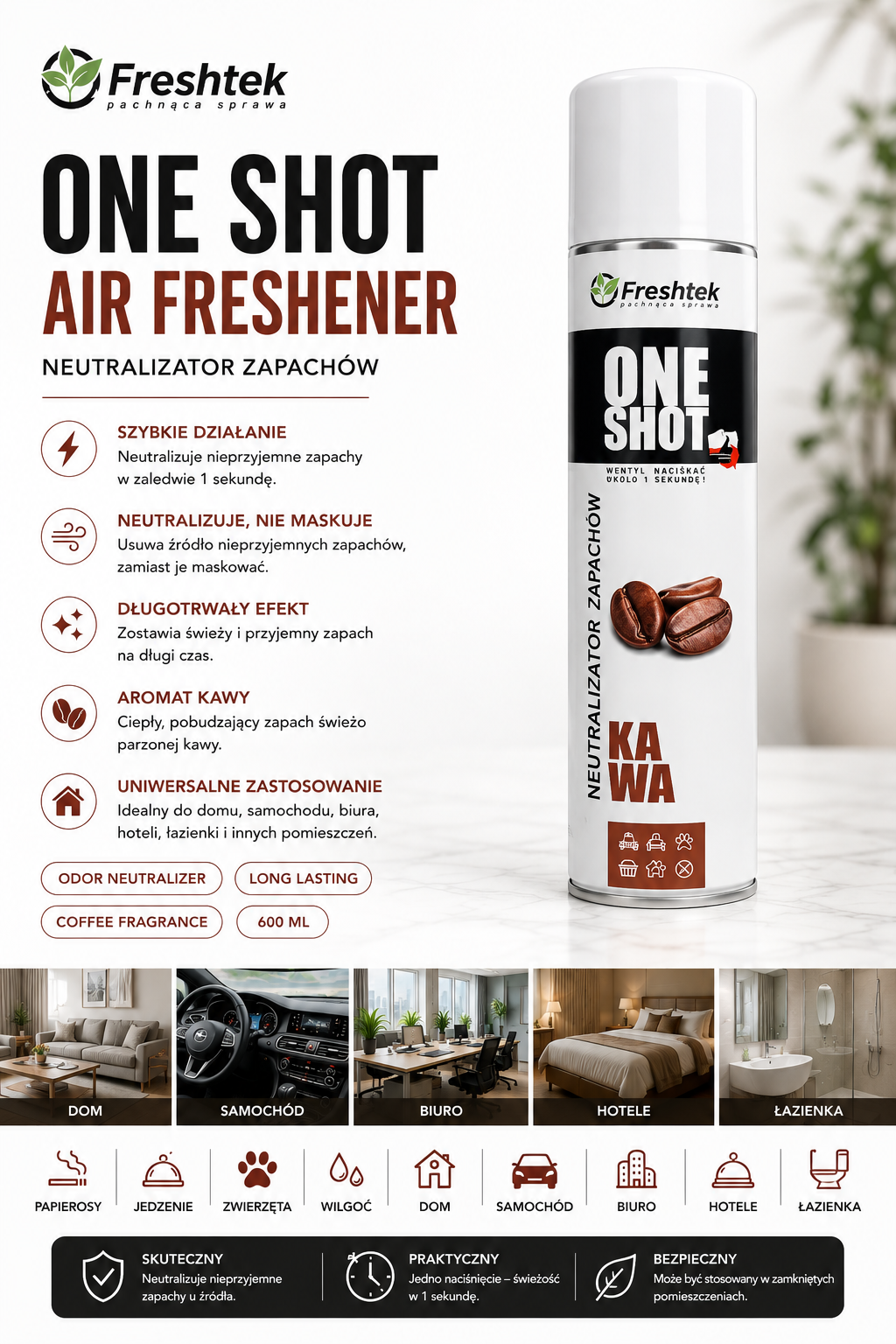 Freshtek One Shot air freshener can with coffee fragrance on a white background