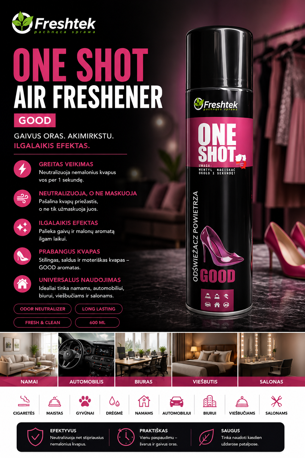 FreshTek One Shot – purškimas ir naudojimas