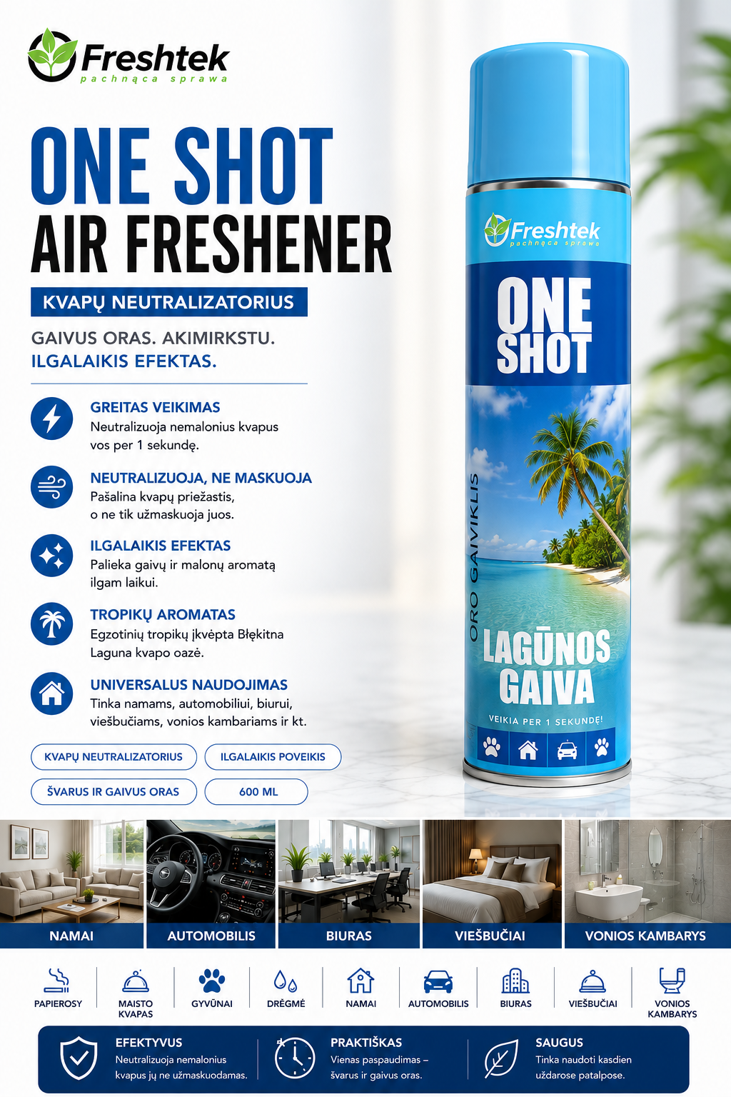 FreshTek One Shot – pakuotė ir spalvos