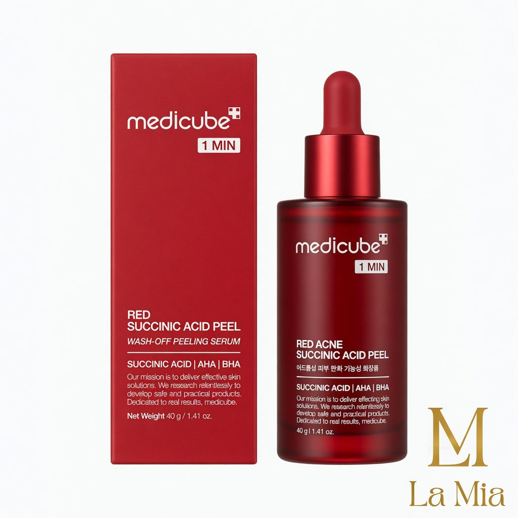 Medicube Red Succinic Acid Peel serum bottle and packaging on a white background