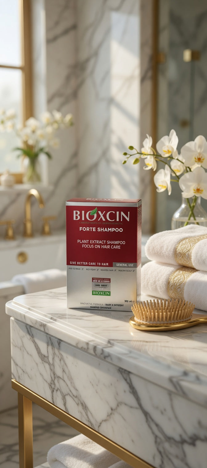BIOXCIN Forte šampūnas – pakuotė ir sudedamosios dalys