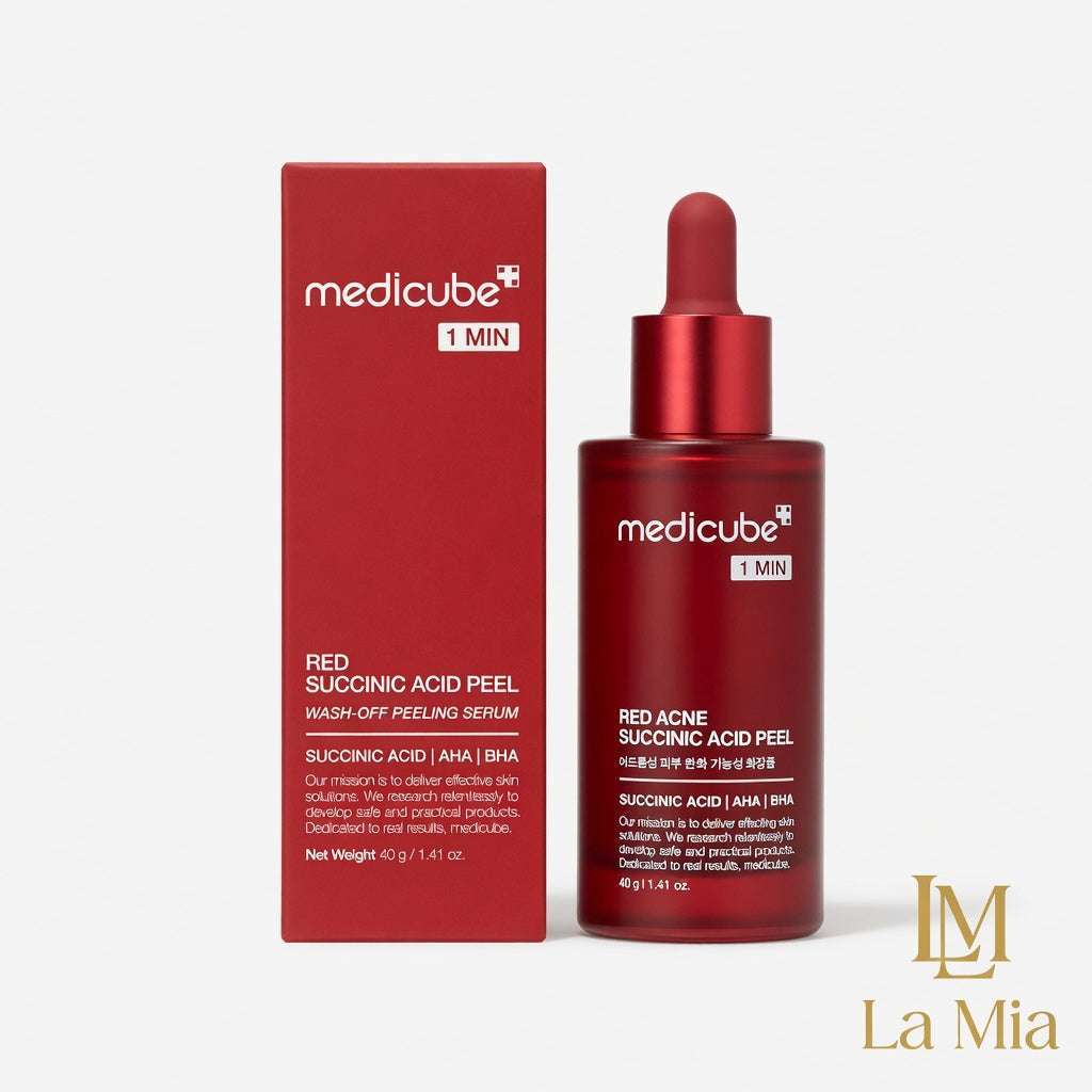 Red Medicube serum bottle and packaging on a white background