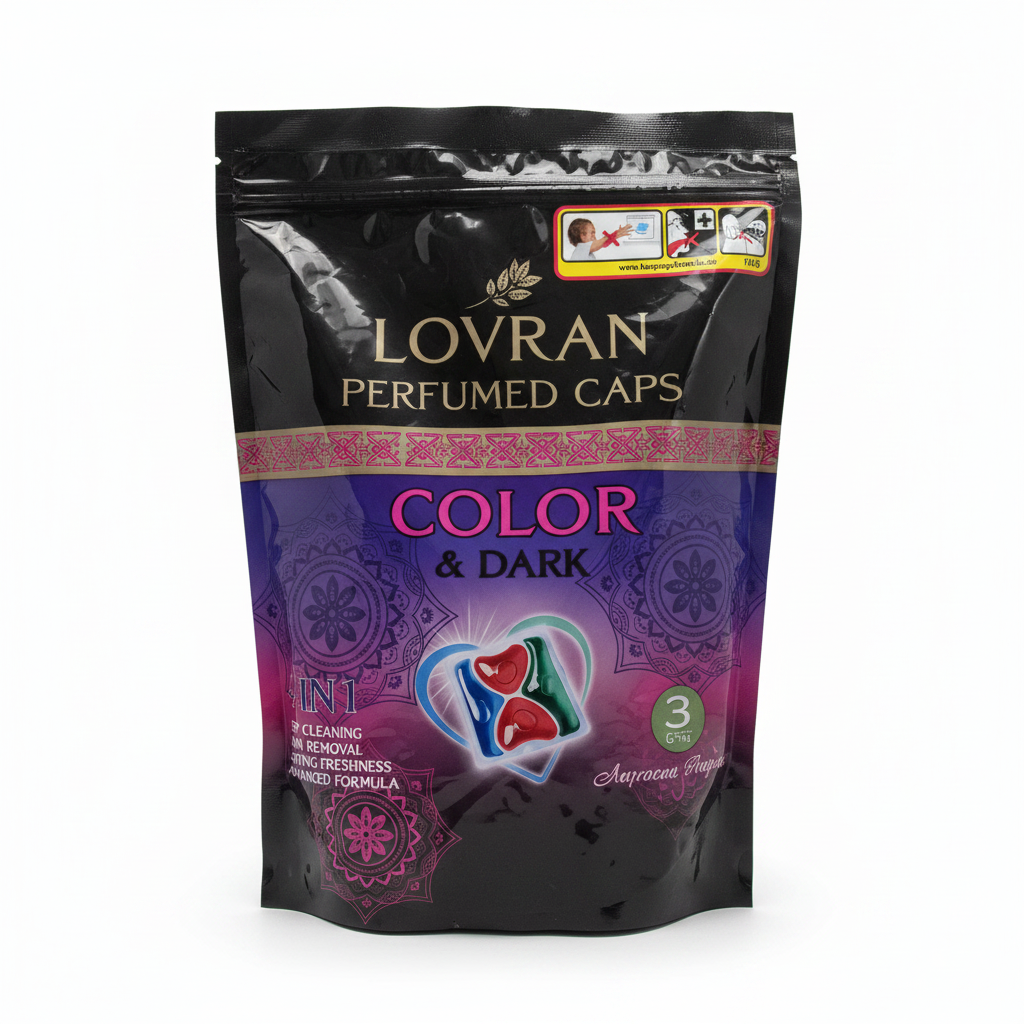 LOVRAN Perfumed Caps Color & Dark – kvapnios skalbimo kapsulės tamsiems ir spalvotiems drabužiams 4in1