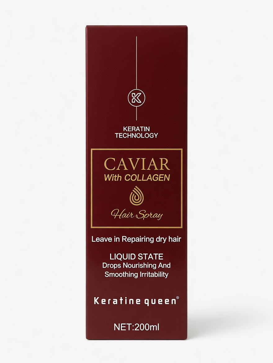 KERATINE QUEEN Caviar – blizgūs ir lygūs plaukai po leave-in purškiklio
